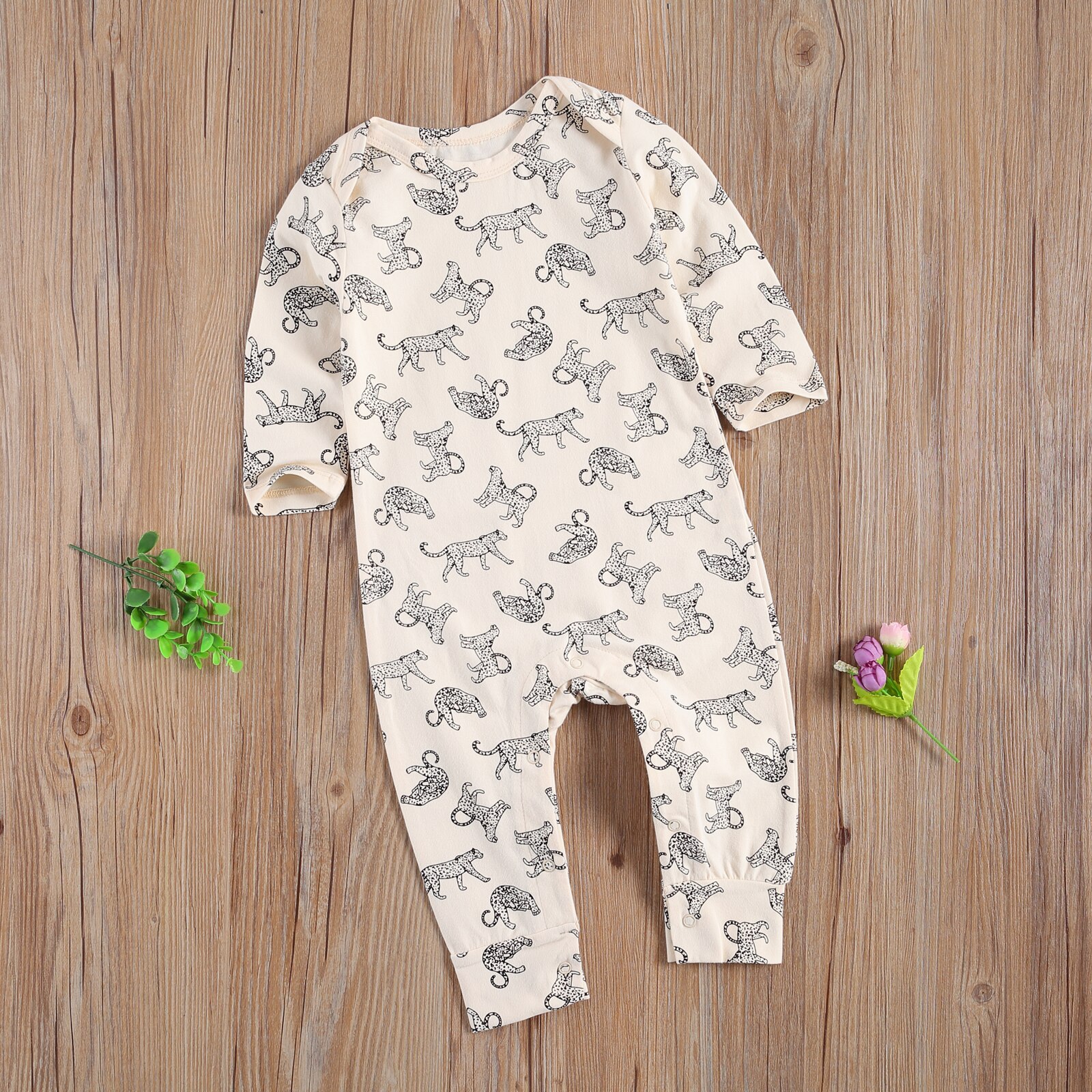 Autumn girl little leopard full-print one-piece, printed top and pants one-piece suit