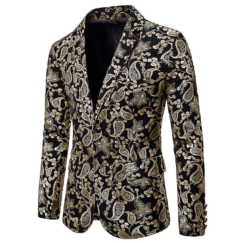 Men's Business Wedding Party Gold Stamp Button Blazer - Autumn Winter Casual Outwear