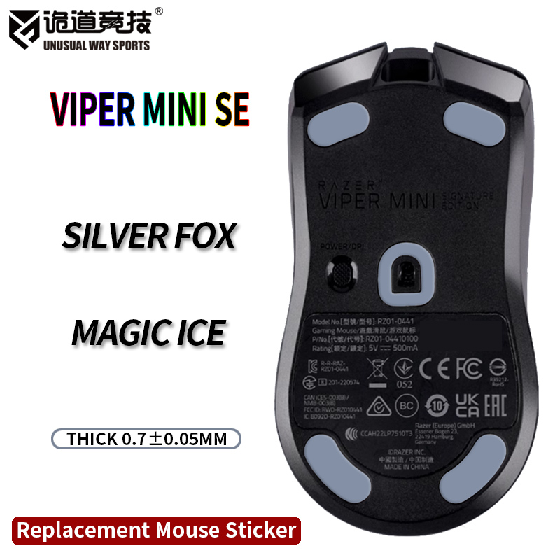 UnusualWaySports-Patins de souris Razer Viper Mini Signature Edition, patins de souris, surface cambrée, anti-collammar, renard argenté noir