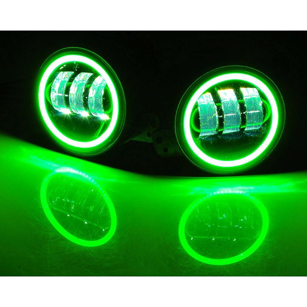 2PCS 4Inch Round Led Fog Lights 30W 6000K White Halo Ring DRL Off Road Fog Lamps For Jeep Wrangler JK TJ LJ Dodge Journey: green
