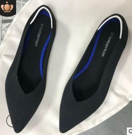 Beroemde Casual Boot Schoenen Vrouw Puntschoen Sapatos Stretch Breien Ballerina Flats Schoenen Lente Plus Size Roll-Up ballet: Black / 8.5