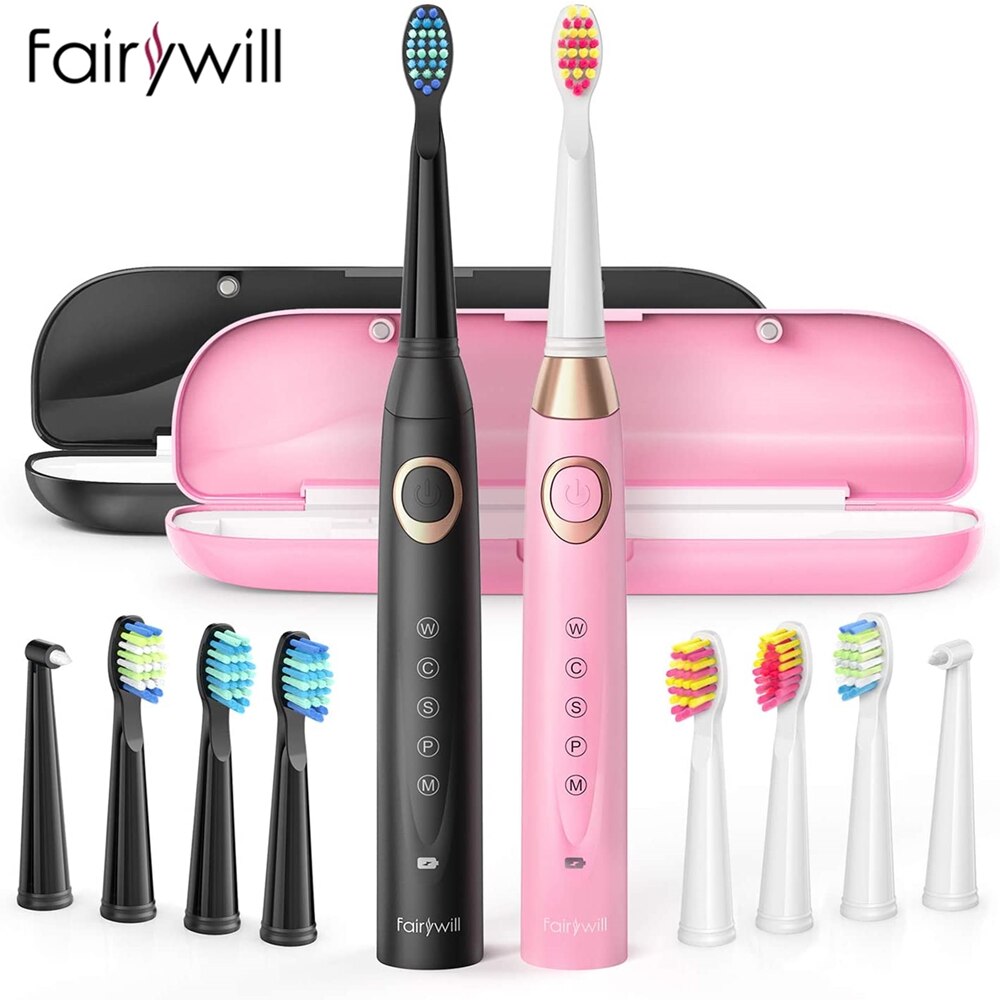 Fairywill Electric Sonic Toothbrush 5 Modes Replacement Heads Waterproof Rechargeable Powerful Cleaning Soft Heads Toothbrush: FW-508-420-BP-Set