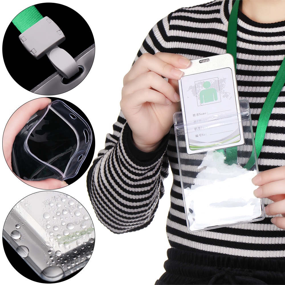 soporte de tarjeta de identificación de 2 lados Horizontal Vertical claro cubierta de tarjeta de trabajo de plástico suave impermeable funda, soporte