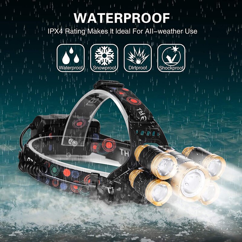 Oplaadbare Koplamp Zaklamp 2000 Lumen Ultra Heldere T6 5 LED Head Lamp 4 Modes Waterdichte Outdoor Koplamp Krachtige Zaklamp