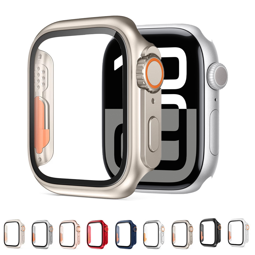 Displayschutzfolie für Apfel Uhr-Gehäbenutzen 46 mm, 42 mm, 45 mm, 40 mm, 44 mm, 41 mm, PC-Abdeckung + Glasfolie, Wechsel zu Ultra-Serie 10, 9, 8, 7, 6, 5, 4 SE