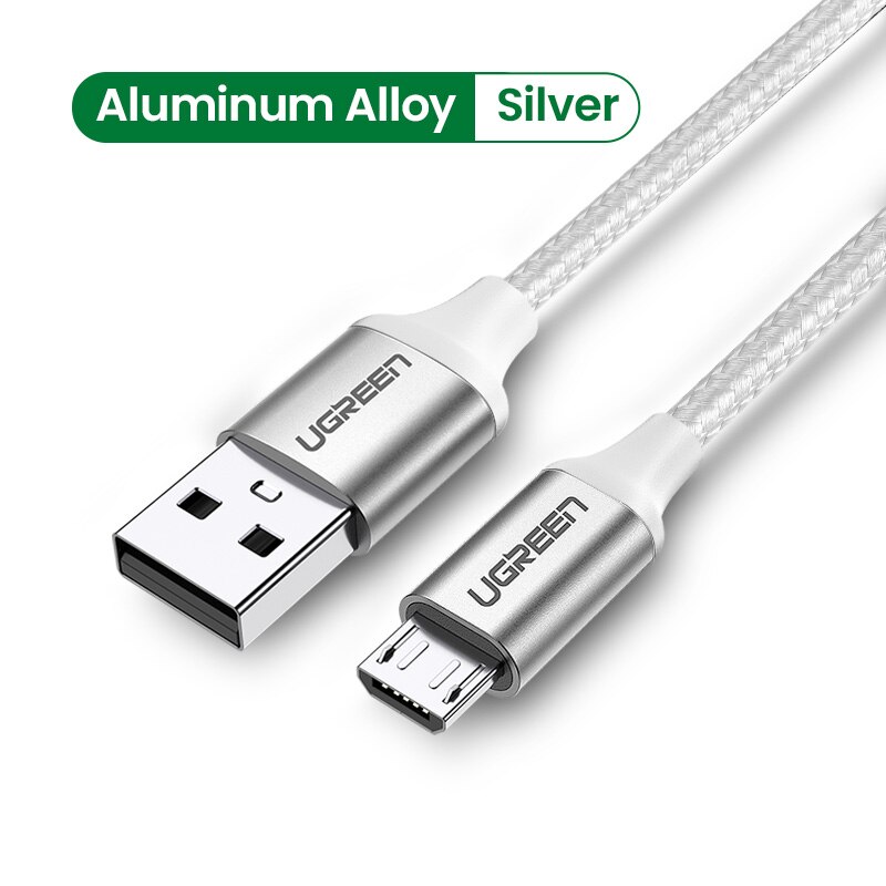 UGREEN Micro USB Cable 3A Fast Charging USB Charger Cable Mobile Phone Charging Cable for Xiamo Huawei HTC Android USB Wire: Matal Silver / 1m