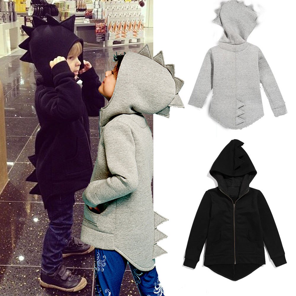 Ropa con capucha para niños, abrigo de dinosaurio de dibujos animados de color sólido, chaqueta de estilo dinosaurio, sudaderas, abrigo para bebé