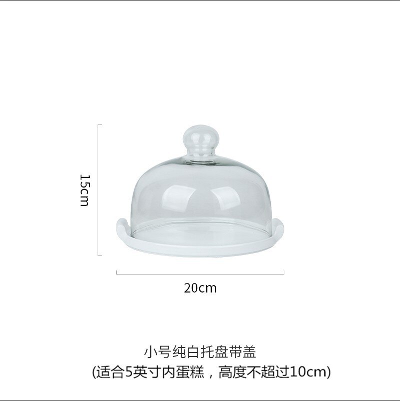 Style européen gâteau plat verre céramique exposition plateau cache-poussière essai plaque décoration créative Dessert Table décoration:  Small Number  Dual Handle Ceramic Dish   Glass Cover