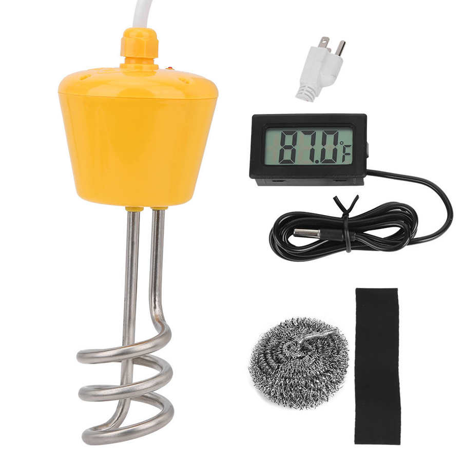 Electric Water heater Floating Electric Immersion Water Heater Water Boiler with Thermometer US 110 to 120V Yellow 2m