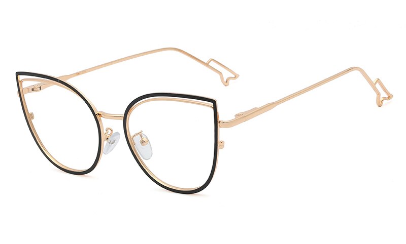 Peekaboo-gafas con filtro de luz azul para mujer, a la lentes transparentes, montura de gafas de ojos de gato ópticas metálicas, montura dorada, color blanco: gold balck frame