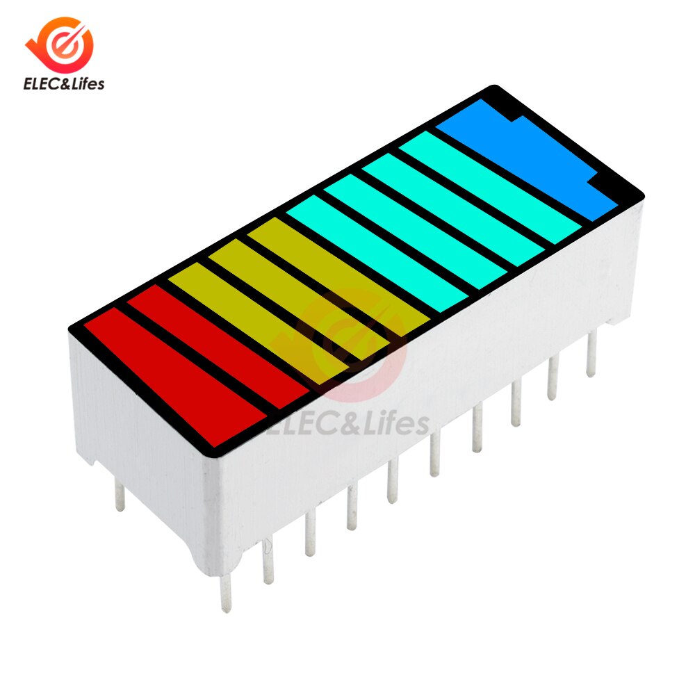 10Pcs 10 Segments 4 Colors LED Display Module Red Yellow Green Blue LED Bar Graph Display Battery Power Level Indicator Display: 2