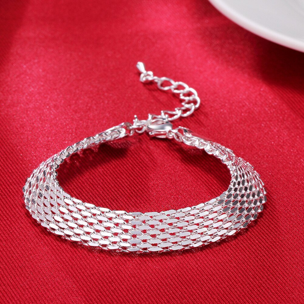 Mooie Elegante Bruiloft Vrouwen Mesh 925 Sterling Zilveren Ketting Armband Prachtige Sieraden