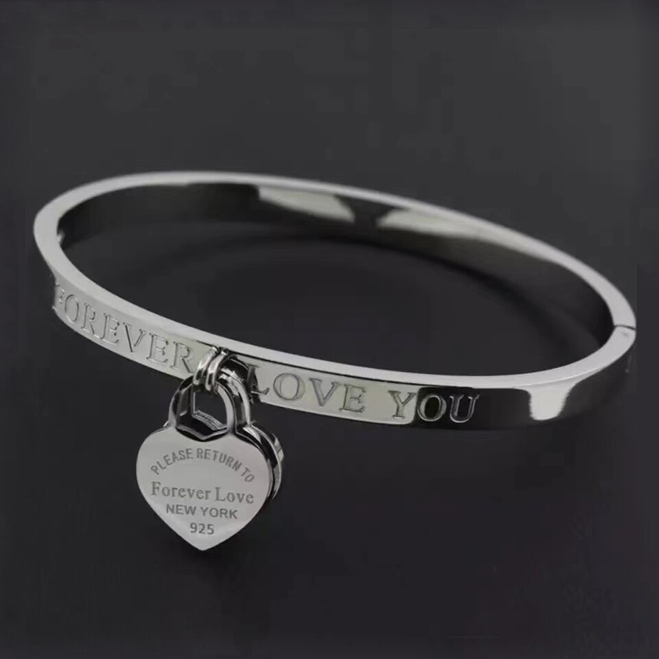 Gorący klasyczny ze stali nierdzewnej złoty kolor bransoletki i Bangles hurtownia biżuterii grzywny podwójne brzoskwiniowe serce bransoletki miłości kobiet: Double Heart Silver