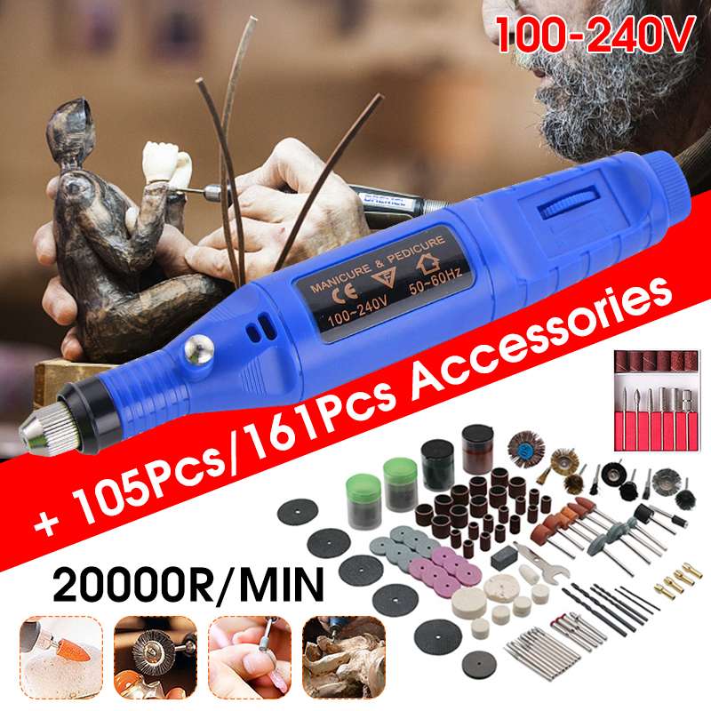 20000r/min Electric Grinder Mini Grinder Engraving Pen Rotary Tool Kit Trimming Polishing Micro Drilling Tool With 161Pcs/105Pcs