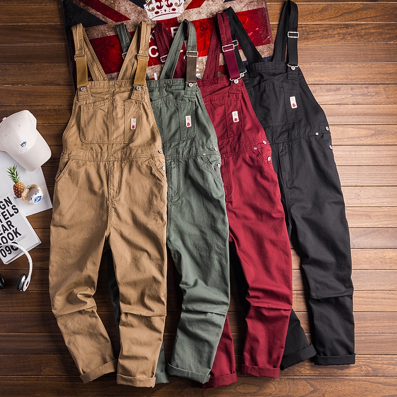 Europeisk og amerikansk street stlye jumpsuit menn tilfeldig retro verktøy trend overall par bukser bra