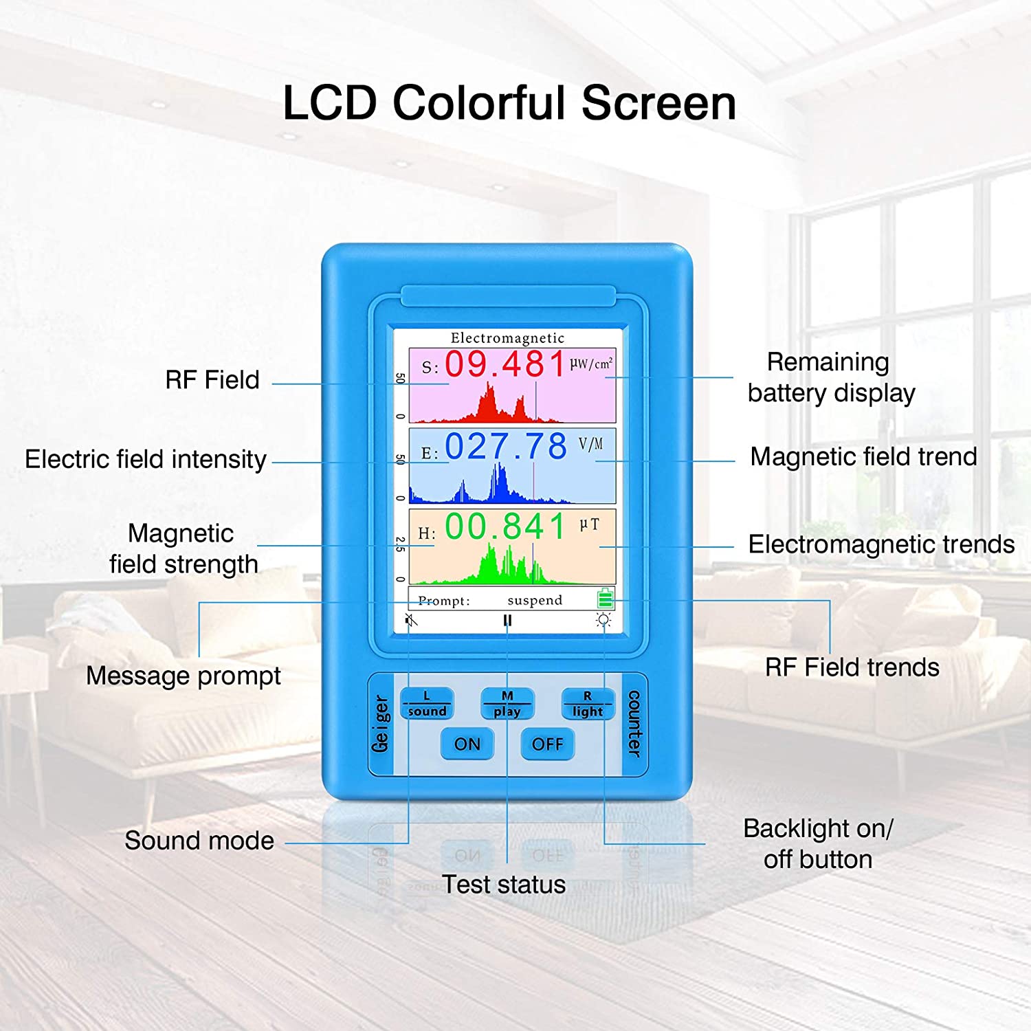 Detector de radiación electromagnética portátil, medidor EMF de alta precisión, dosímetro de radiación , probador de Monitor, BR-9A