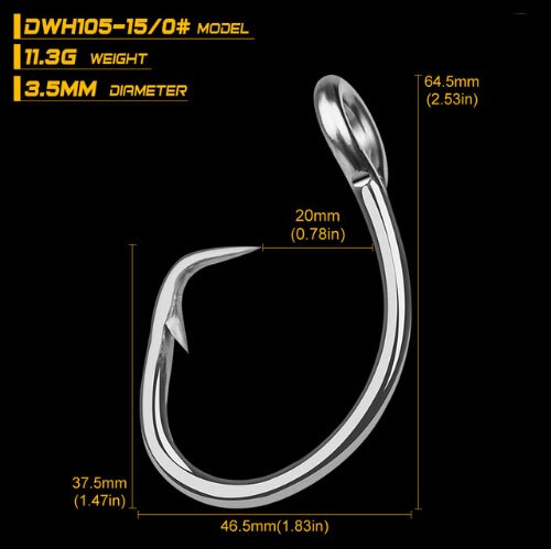 5pcs/lot Saltwater Jig Fishing Hook Circle Hook 11/0#-16/0# Stainless Steel Fishhook Pesca Anzol Carp Jigging Fishing Tackle: 15-0