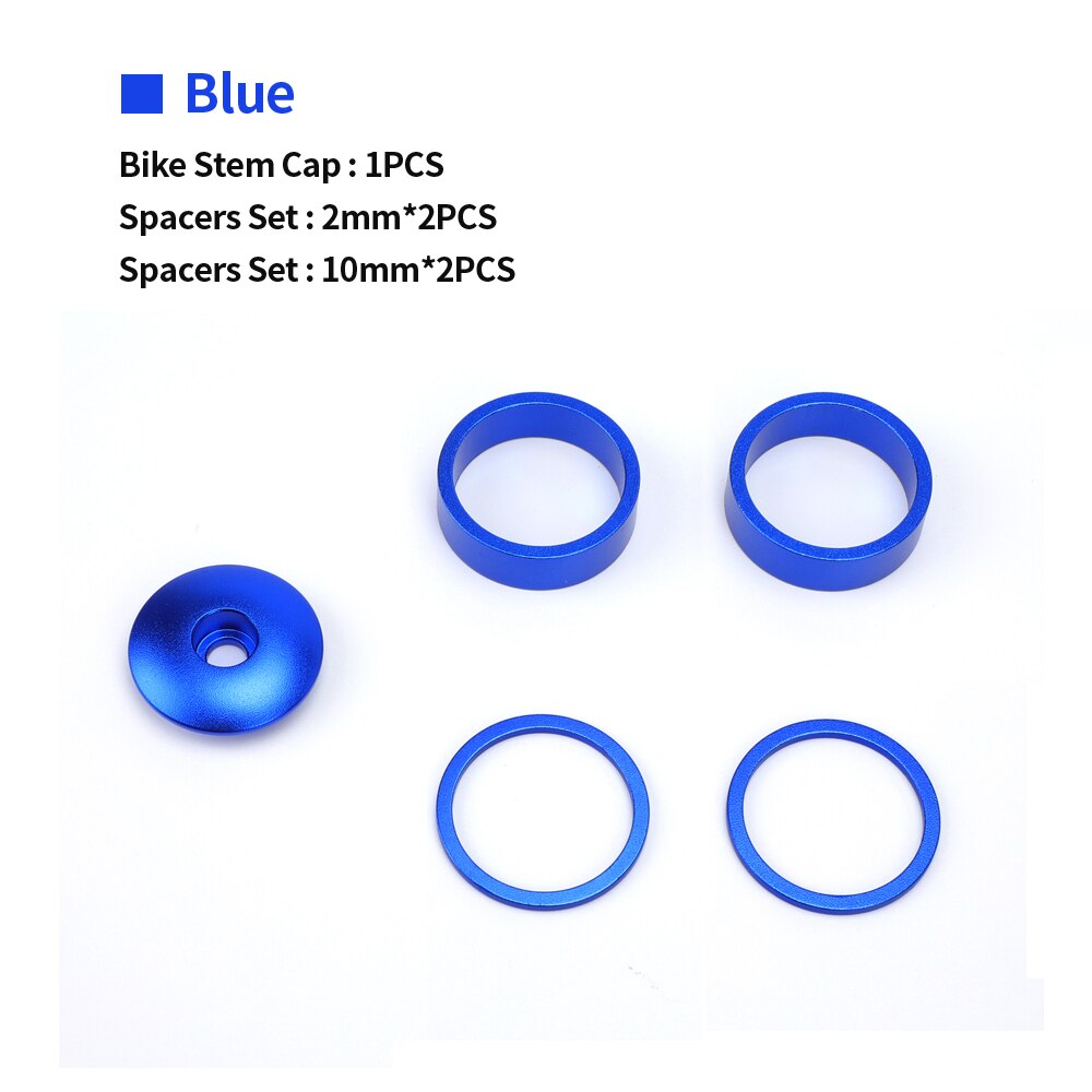 Mtb Fiets Stuurpen Top Cap Headset Spacers Kit Aluminium Vork Ring Spacer 28.6Mm 2Mm 5Mm 10Mm fiets Headset Deksel: blue cap kit
