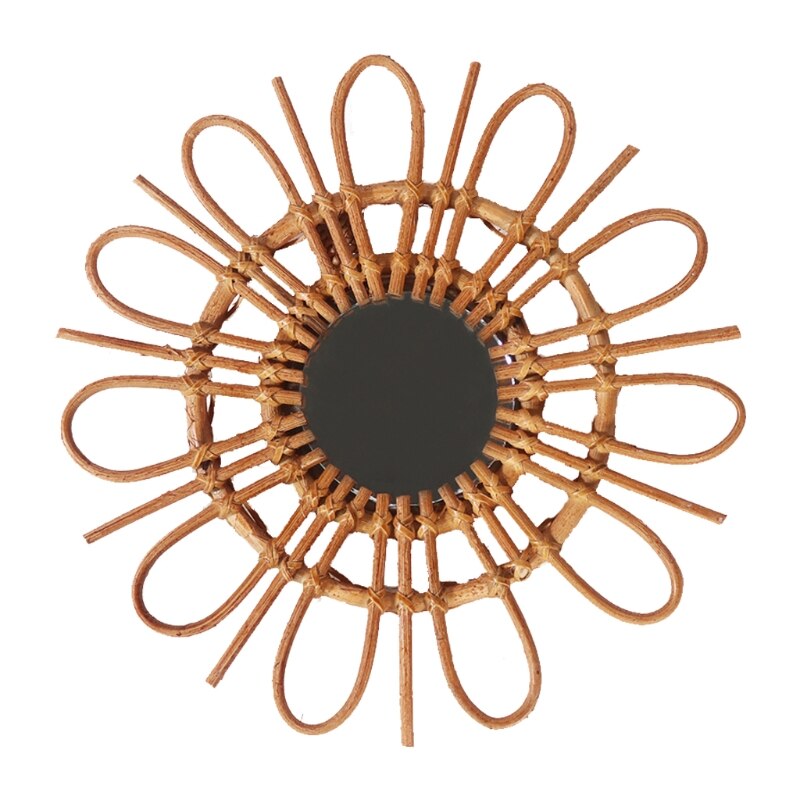 Sun Shape Decorative Mirror Rattan Innovative Art Decoration Round Makeup Mirror Dressing Bathroom Wall Hanging Mirror: 13