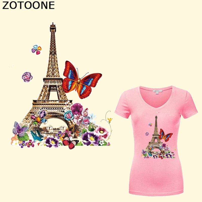 Zotoone Eiffeltoren Patch Warmteoverdracht Vinyl Applique Bloem Vlinder Stickers Voor Kleding Diy T-shirt Opstrijkpatronen