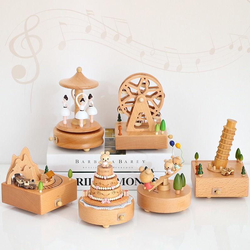 Wood Music Box Caja Musical Wooden Boxes Girls Clockwork Craft Free Engraved Birthday Home Decoration Accessories YYH-MZ