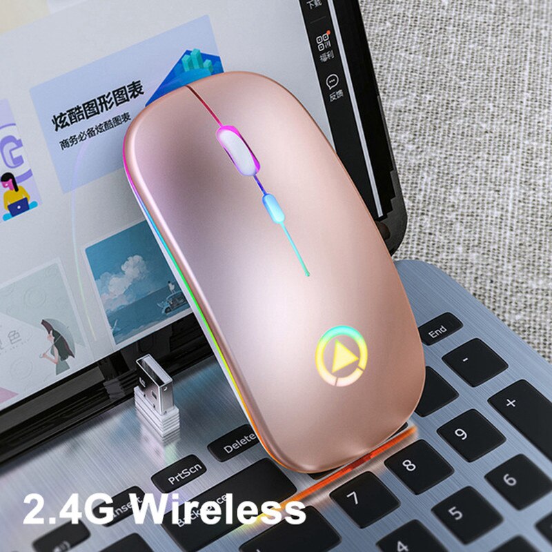 Kabellose bluetooth-maus, wiederaufladbar, rgb-beleuchtung, leise, farbige lichter, 2.4 ghz, gaming-maus: Drahtlose rose