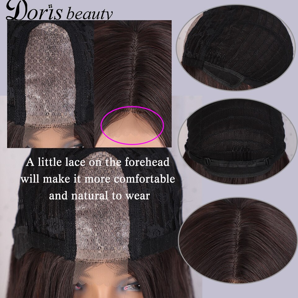 Doris Beauty Wigs Long Straight Middle Part Lace Wig Black/Blond/Red/Brown Synthetic Wigs for Women Fiber Natural Looking Wig