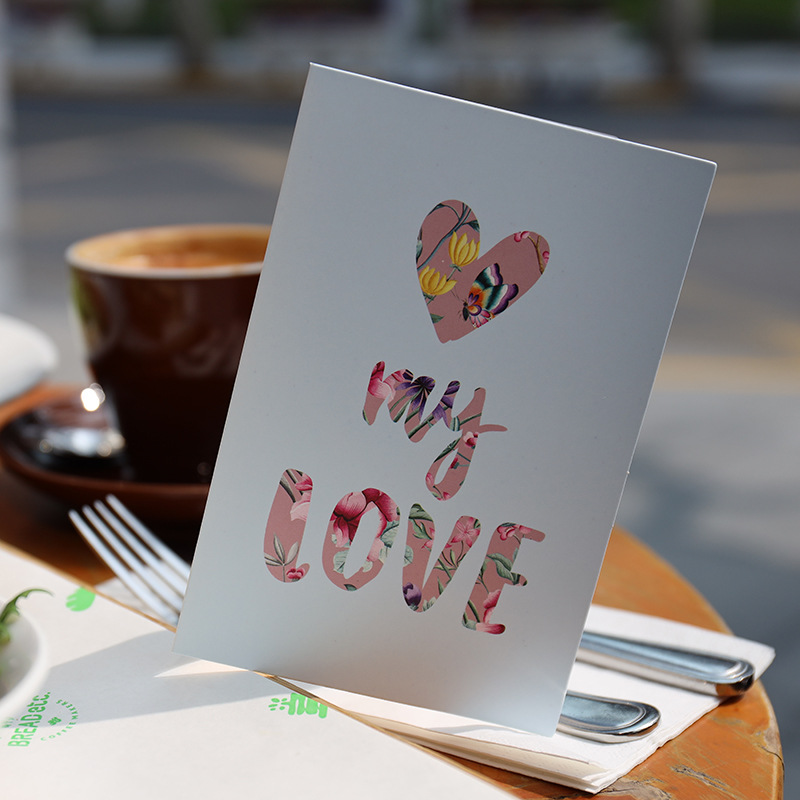6pcs I Love You Greeting Cards Heart Flower Concise Style Wedding Cards Happy Valentine&#39;s Day Message Cards For Girl Friend