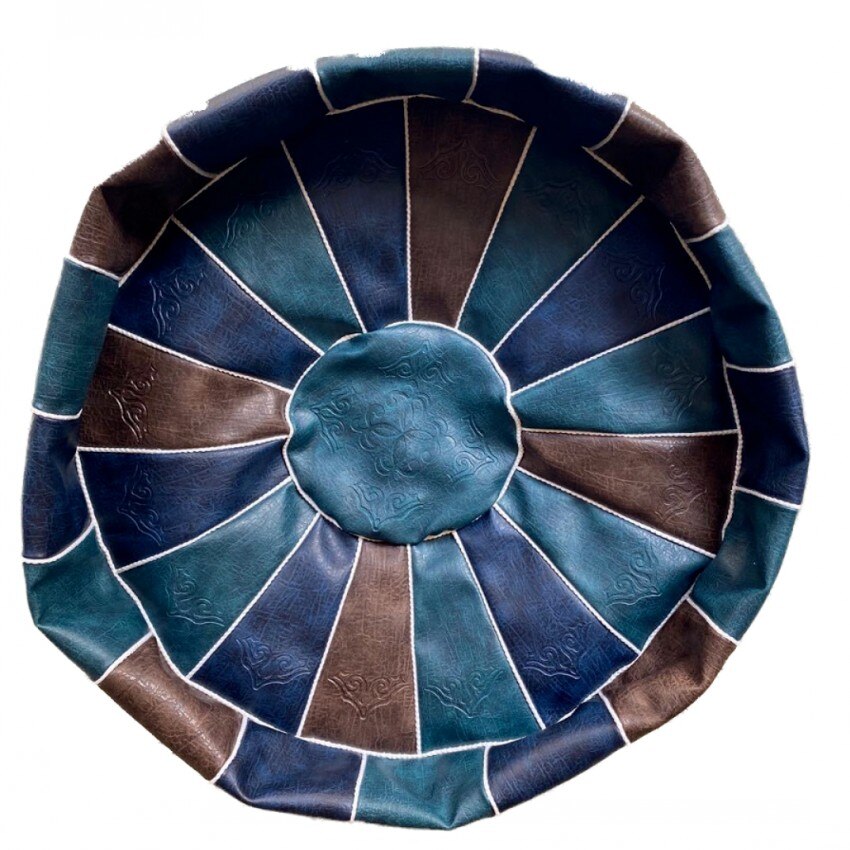 Pouf en cuir PU marocain, coussin non rembourré, repose-pieds, broderie artisanale, Pouf rond et grand, 50*50*25cm: 04as picture