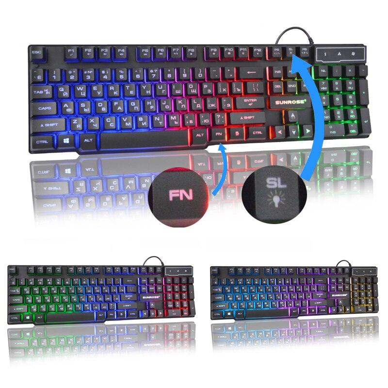 Rysk/engelsk layout trådbundna spelset tangentbord möss hörlurar 104 knappsatser rgb belysning tangentbord 2400 dpi mus för pc laptop: Tangentbord