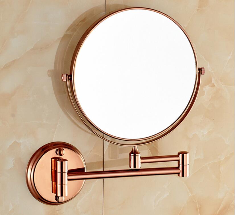 Badeværelse spejl vægmonteret 8 tommer messing 3x/1x forstørrelses spejl folde rose guld / guld makeup spejl kosmetisk spejl dame: Rose guld