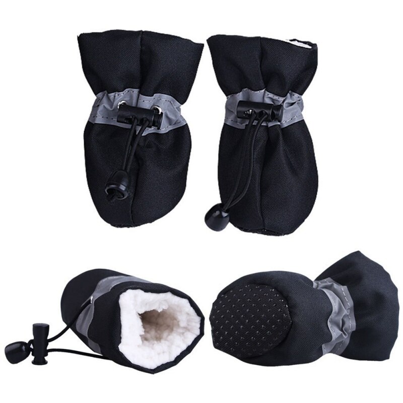 4pcs Dog Soft-Soled Shoes Waterproof Pet Dog Shoes Anti-Slip Rain Snow Boots Footwear Thick Warm Pet Socks For Small Cat Booties: Black / XXL