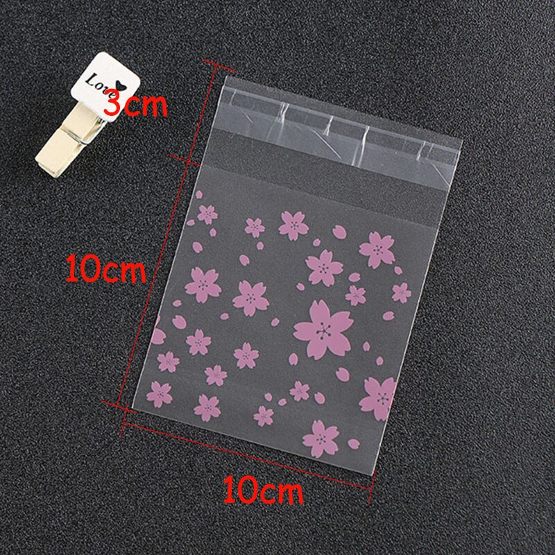 100Pcs Pink Plastic Self-Adhesive Bags for Jewelry Display Baking Food Seal Bag Wedding Bags Handmade Biscuit Packaging: 10x10cm