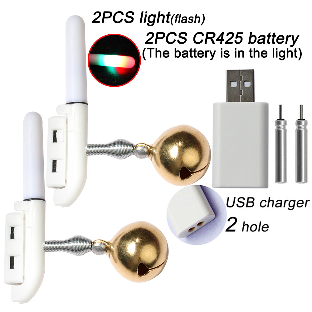 Sonnette d'alarme de morsure de poisson, chargeur USB CR425 3.6V, lampe à capteur de batterie, Kit d'outils de nuit lumineux, tige de Pesca, matériel lumineux, Flash LED: Rouge
