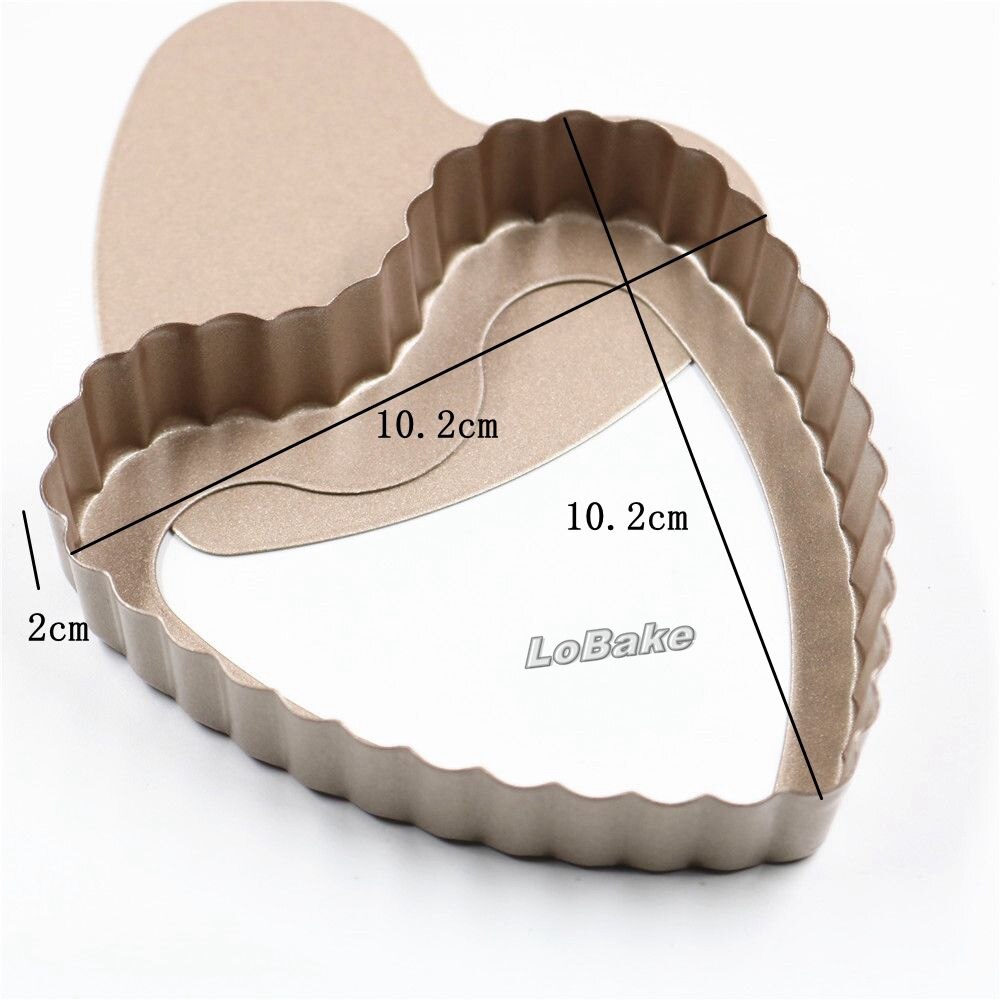 Mini 4 tommer non-stick gylden riflet væg løs bund hjerte form metal tærteform toast kage forme brød brød forme køkkengrej