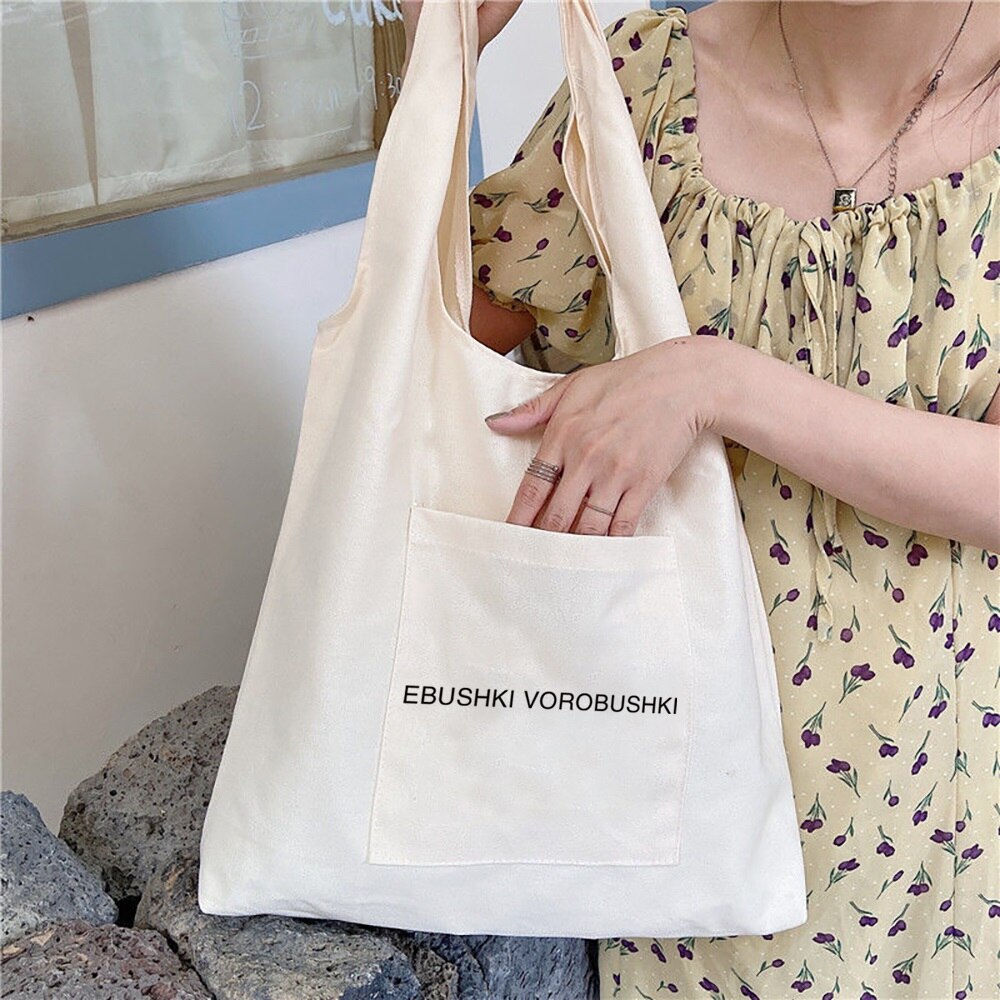 Vrouwen Boodschappentassen Canvas Forens Vest Bag Herbruikbare Kruidenier Handtassen Eco Messenger Tote Shopper Tas: Text 016