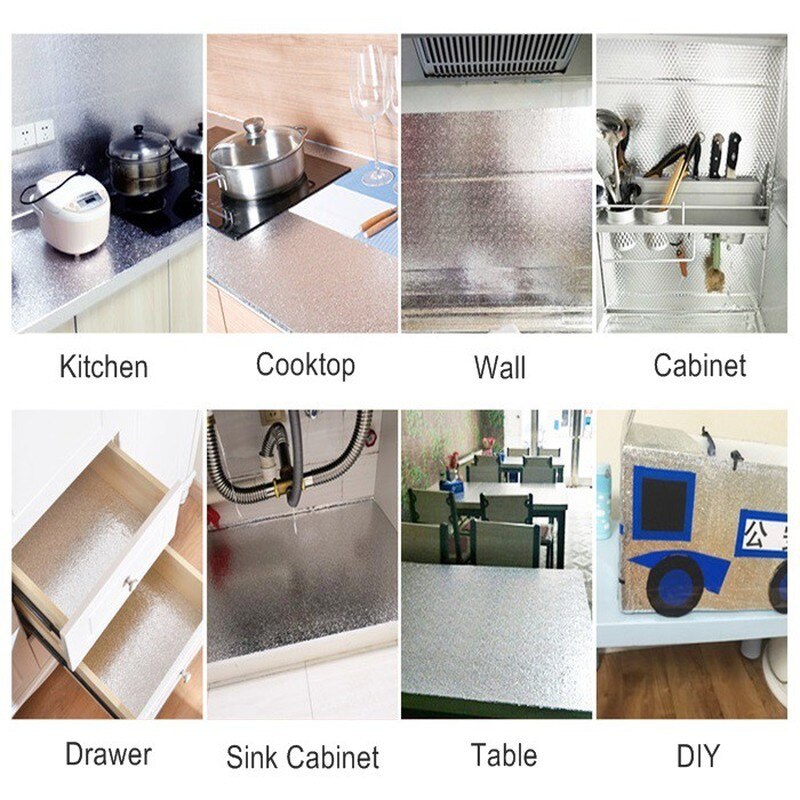 40*100CM Kitchen Oil-proof and Waterproof Self-adhesive Wallpaper Aluminum Foil Self-adhesive Large Drawer Mat Kitchen Tool