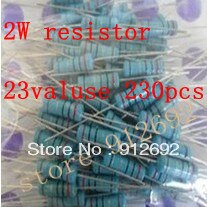 2W Metal Film Resistor High pressure resistor 22R-1M 23 values *10=230pcs 1% resistor kit