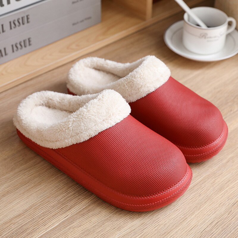 Paar binnen warme pantoffels winter tuin klompen schoenen vrouwen pluche pantoffels sandalen dames schoenen unisex bont muiltjes: Wijnrood / 40-41