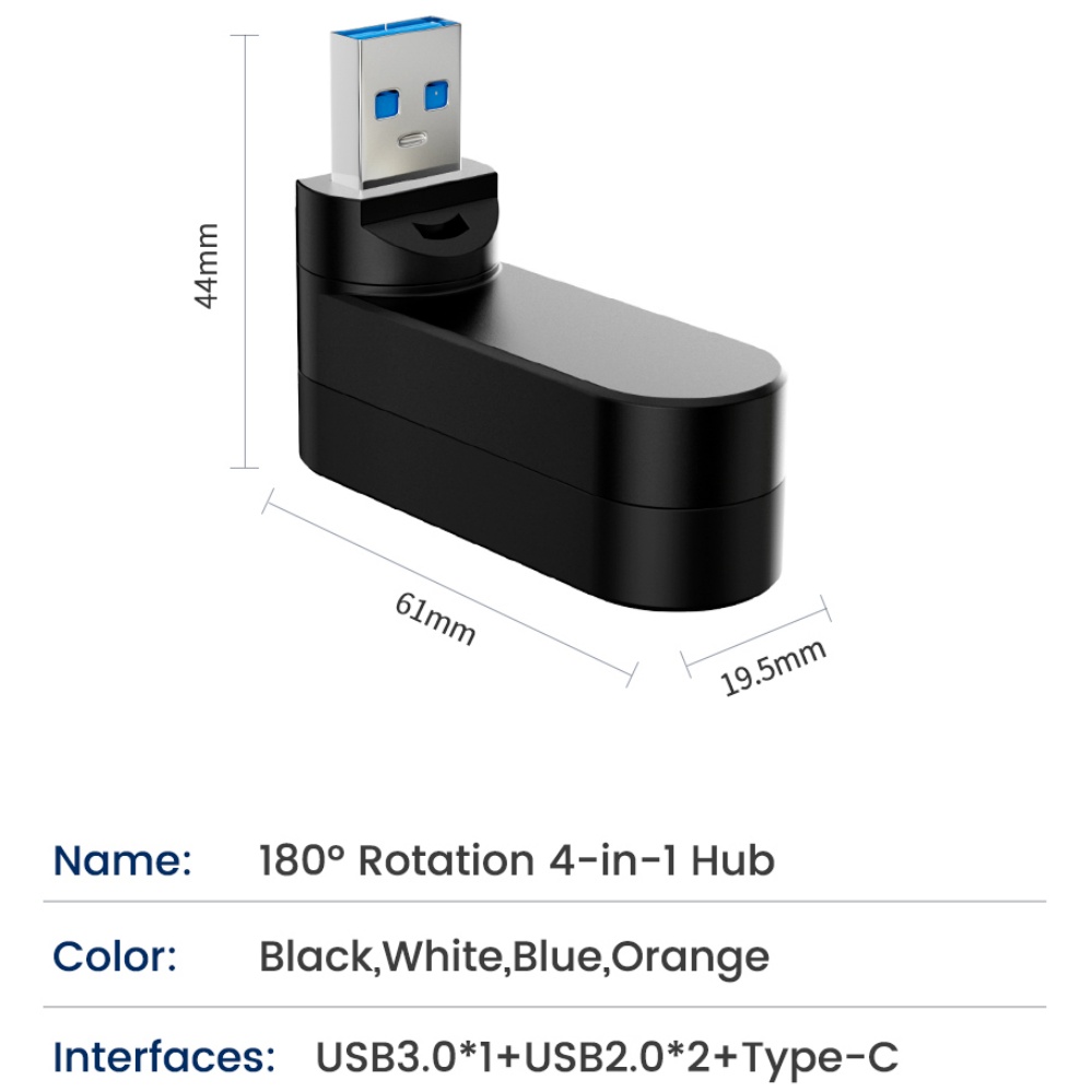 Obrotowy HUB USB USB3.0 2.0 Typ C Rozdzielacz USB 4 porty Wielokrotny ekspander do komputera Laptop MacBook U Disk Transfer danych