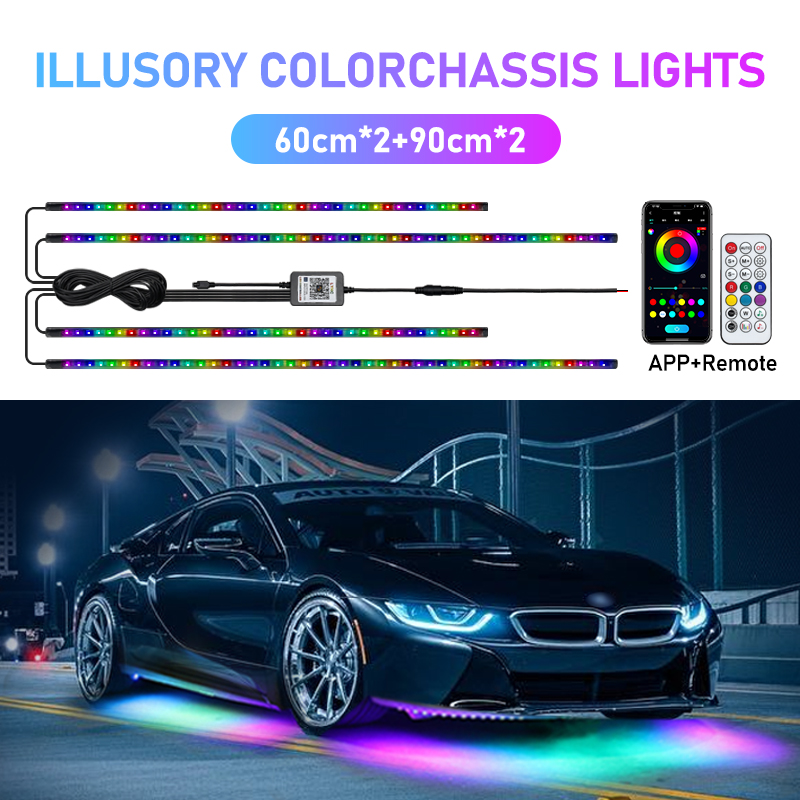 Symphony-tira de luces LED con retroiluminación para coche, lámpara de neón para debajo del cuerpo, 12V, RGB, Control remoto por voz, atmósfera decorativa automática: 3000 K de oro