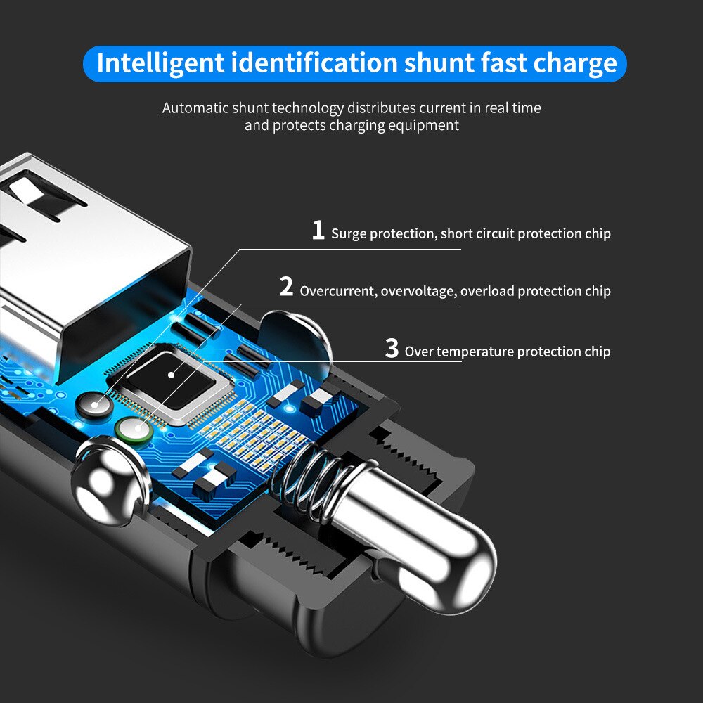 Zwarte dubbele usb autolader dubbele adapter snellaadelementen bevestiging geschikt