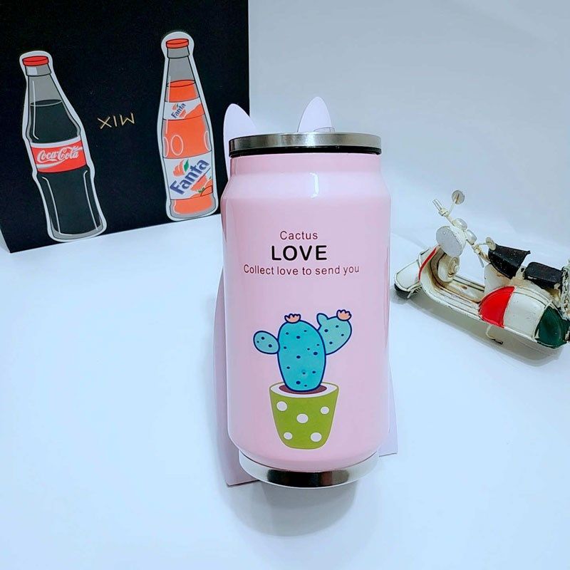 Termo de acero inoxidable con pajita para bebidas, botella de agua térmica portátil Unisex, para estudiantes, 350ml: 2