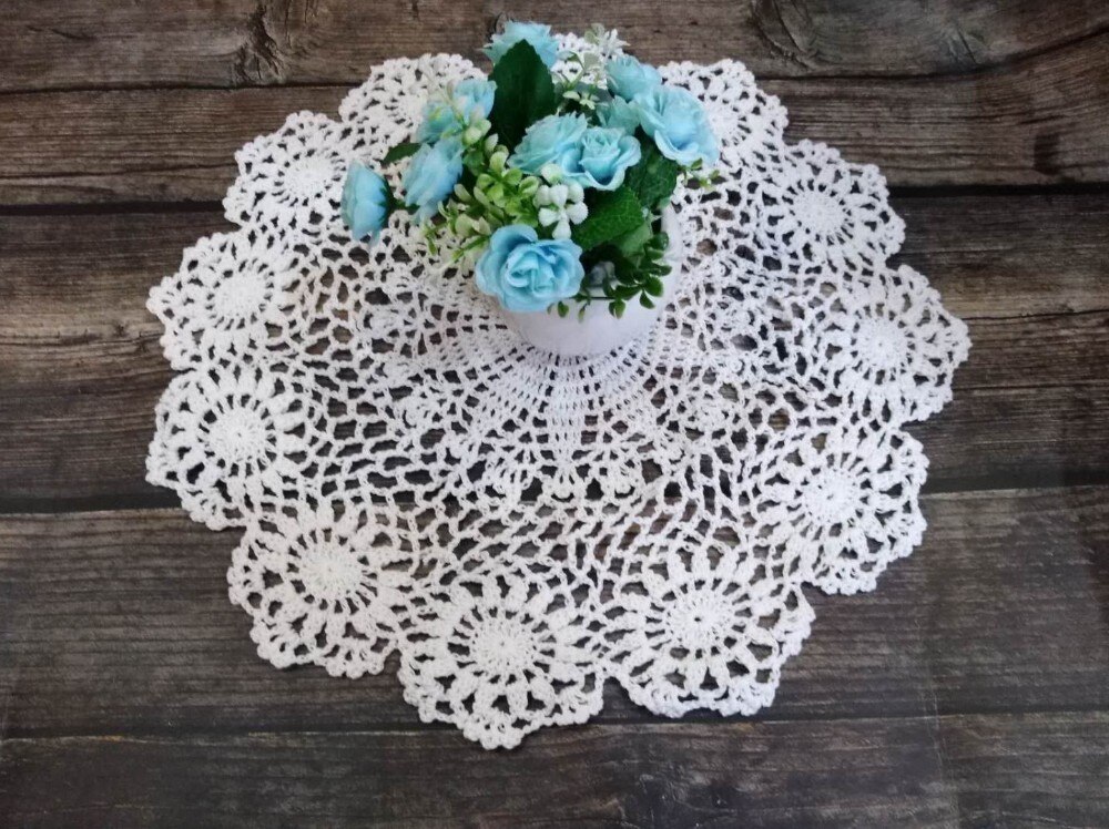 40cm runda lyxiga handgjorda virkade blommor doilies kaffemugg bordsduk underlägg te kopp täcka handduk för bröllop bankett fest