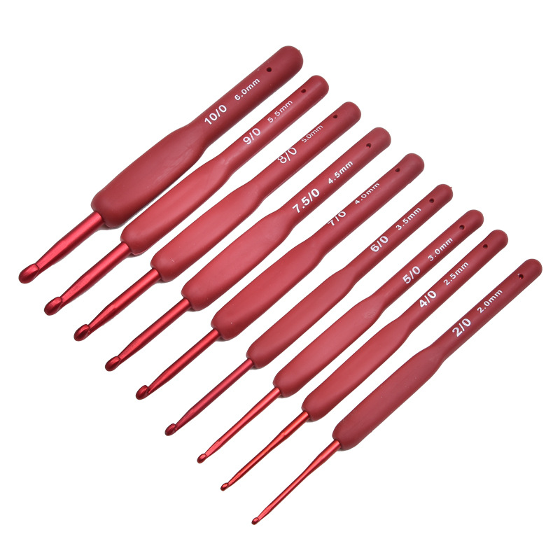 9PCS Red Crochet Hooks Ergonomic Crochet Hook Set Soft Touch Aluminum Crochet Needle 2.0-6.0mm Crochet Kit