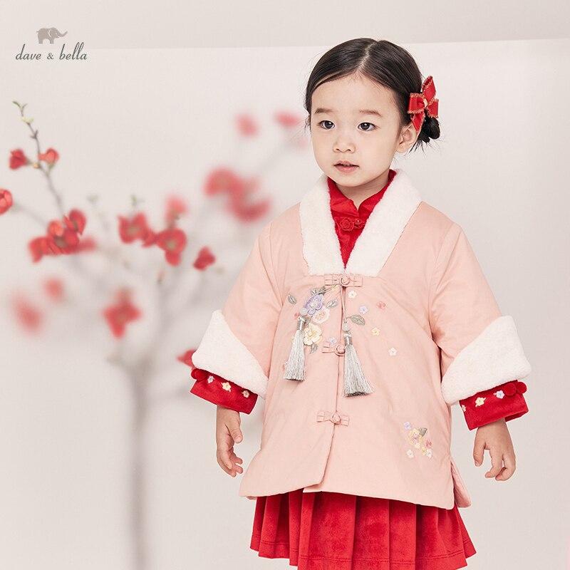 DBJ19939-1 dave bella inverno neonate moda ricamo floreale cappotto imbottito bambini bambini ragazza top neonato bambino capispalla