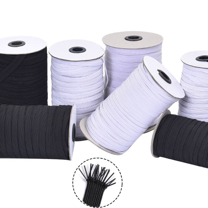 10M 3-50Mm Hoge Platte Elastische Bands Zwart Wit Nylon Rubber Taille Band Trim Voor applique Naaien Kledingstuk Diy Accessoires