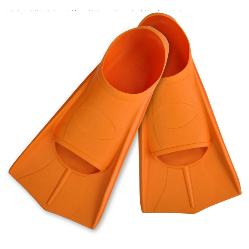 Swimming fins soft and comfortable silicone adult children swimming training fins short fins beginner swimming equipment: Orange / S 37-38