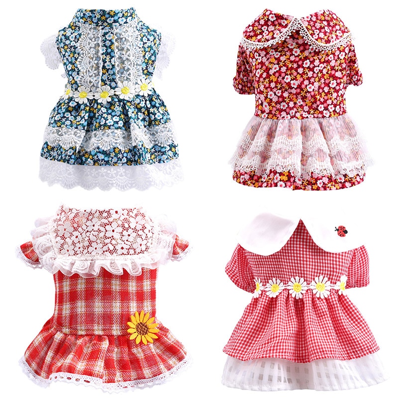 6 Colors Sweet Cat Dog Dress Summer Pet Clothes for Small Dogs Pets Dresses for Yorkies Chihuahua Puppy Cat Skirt disfraz perro
