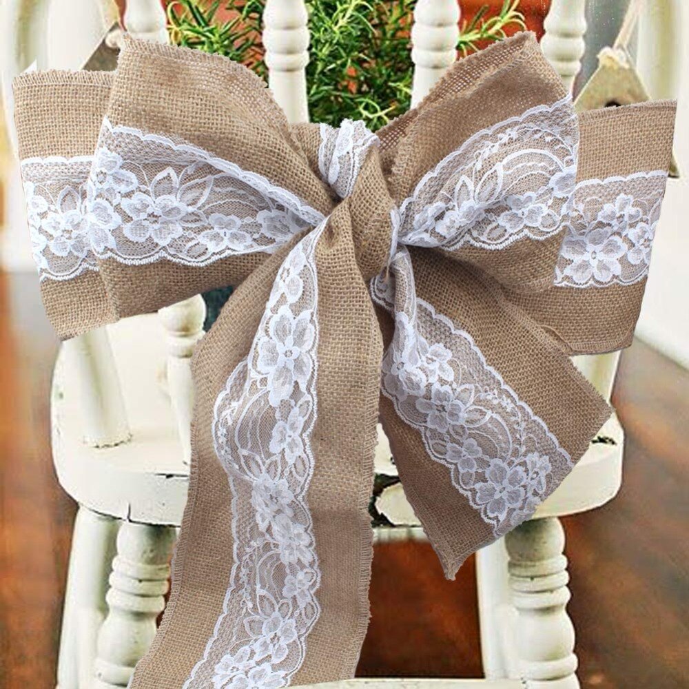 OurWarm Lace Burlap Chair Sashes Wedding Decorations Rustic Chair Cover DIY Crafts Natural Hessian Home Party Supplies